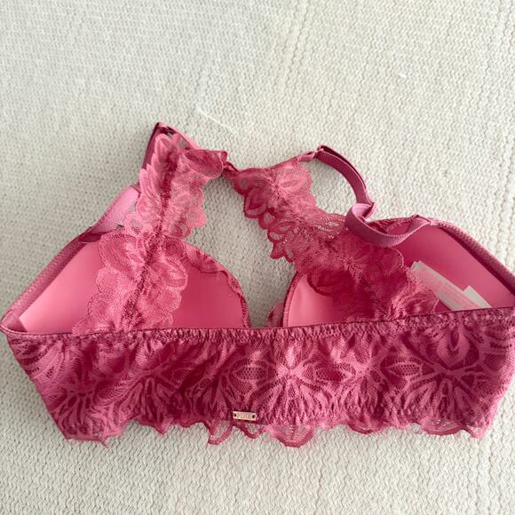 Victoria's Secret PINK Magenta Lace Push Up Date Racerback Bra Size 34D - Picture 4 of 5